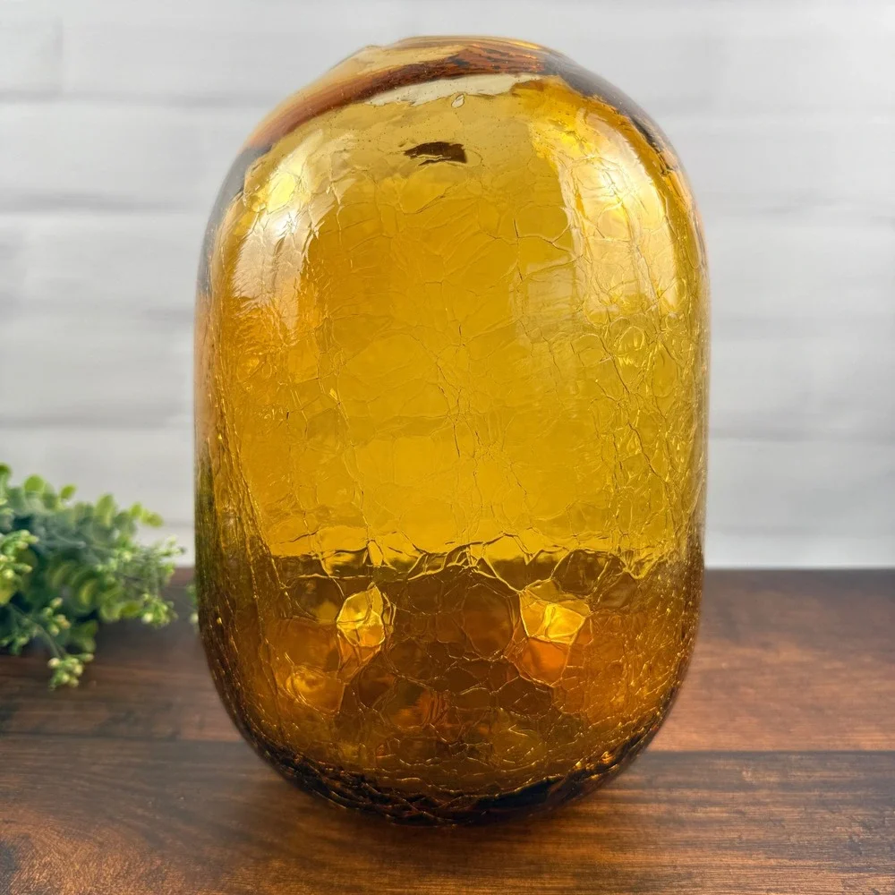 Blenko 8016M Amber Crackle Pill Vase Don Shepherd Design